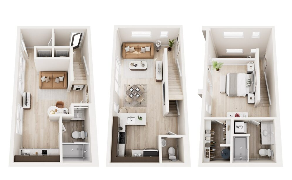 Floor plan for 1 bed, 2.5 baths, 1317 sqft